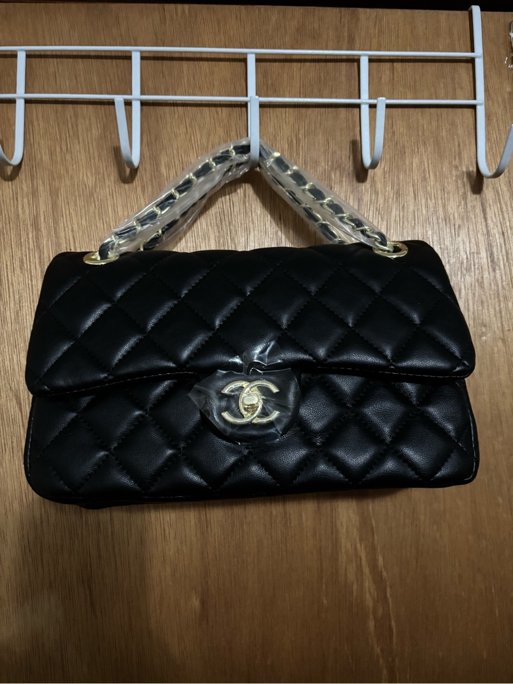 Quilted Flap Shoulder Bag in Black with Gold Hardware
